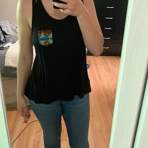 Black Sleeveless Top with Patterned Pocket